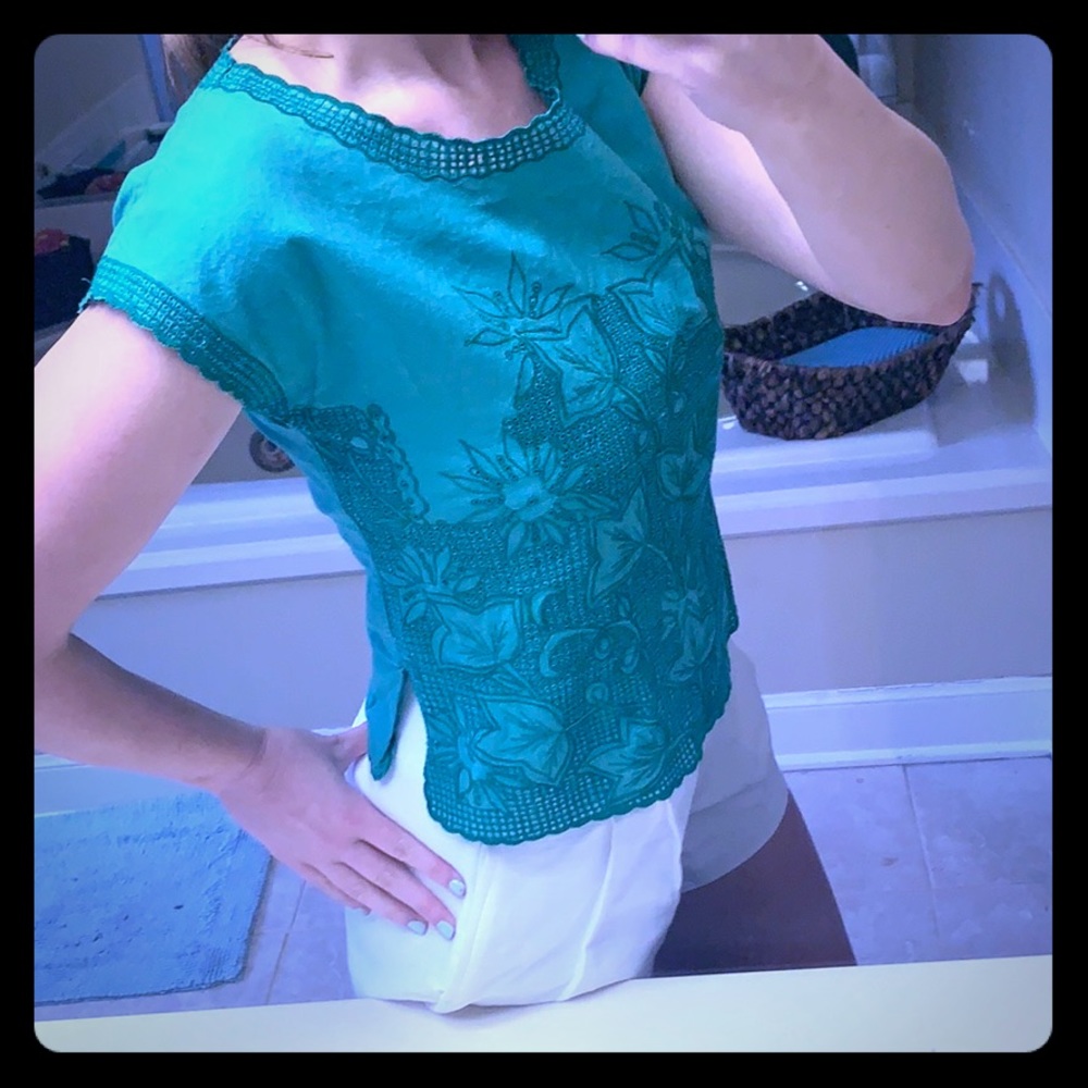 5/$10 Green Girls From Savoy Embroidered Top
